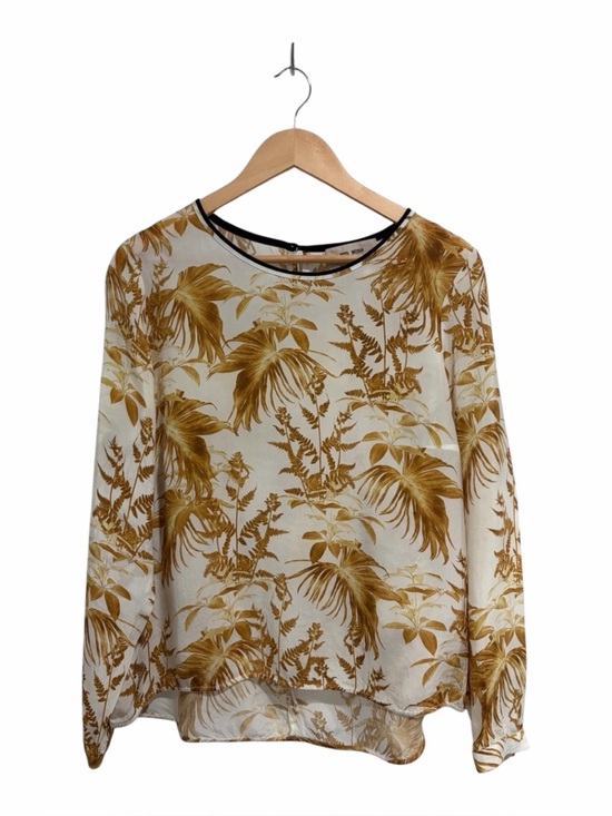 Mos Mosh Tops - Mos Mosh Leaf Print Long-Sleeve Blouse Black Trim Button-Cuff Cupro